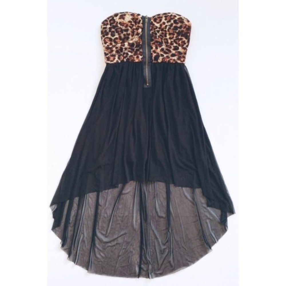 Sans Souci Leopard Animal Print Y2K High Low Strapless Dress size M